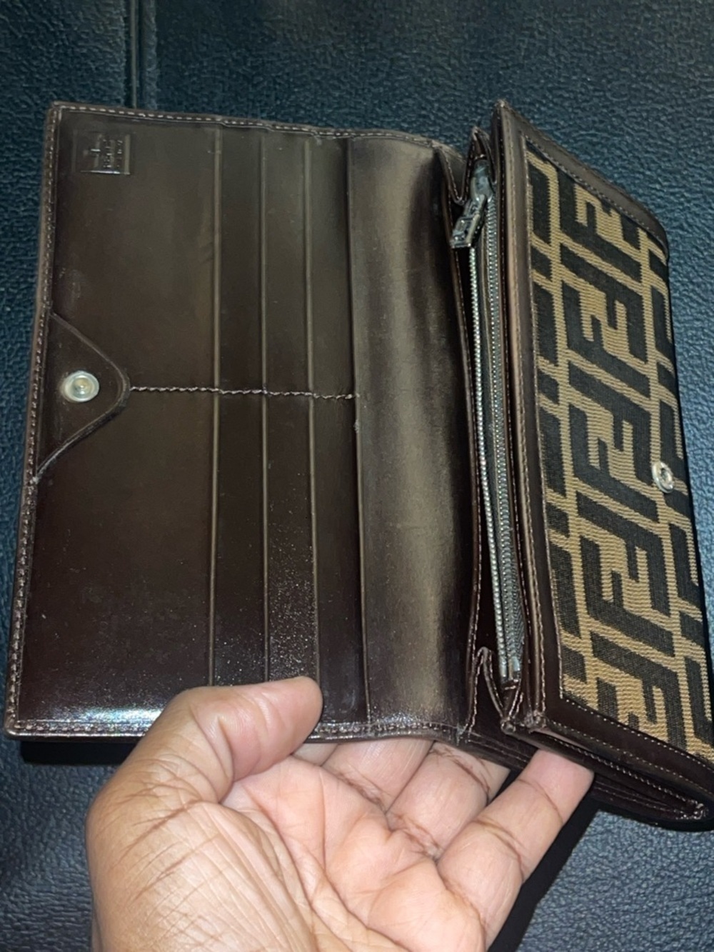 Vintage Fendi Brown Zucca Continental Canvas Long Bifold Wallet W/Entrupy COA - Picture 10 of 16